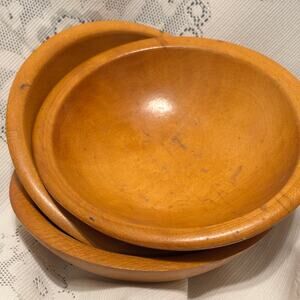 Vintage Munising Stamped Set of 3 Wood Bowls- 30's - 40's Serve ware Primitive